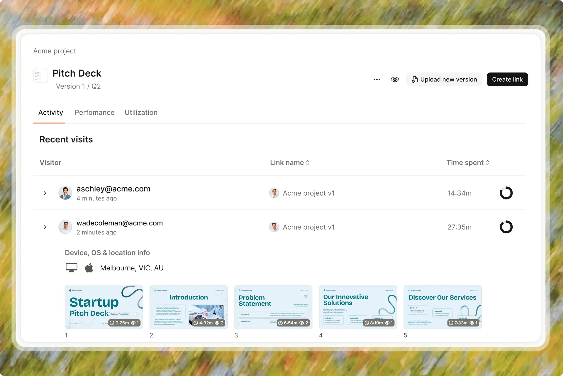 Pitch deck tracking